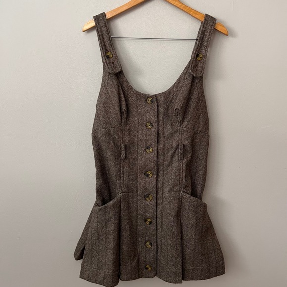 Free People Dresses & Skirts - Free People Belong Together Brown Herringbone Pinafore Minidress Womens M